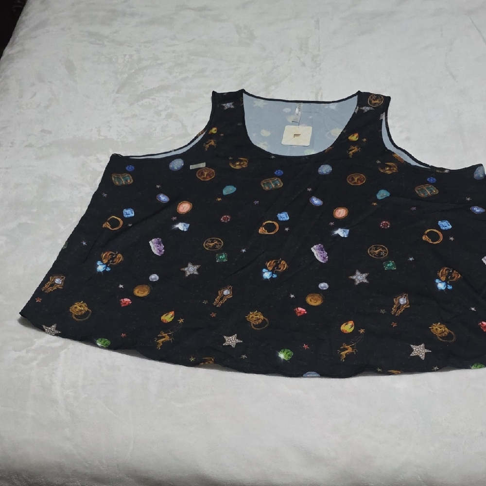 Fabletics Black Sleeveless Top with Colorful Patterns‎